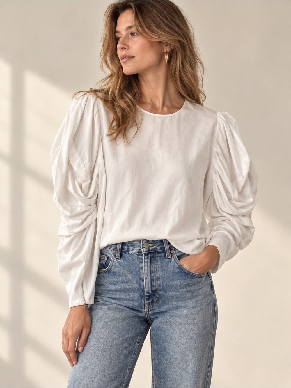 Acne Studios Ava Fluid SS13 White Sculptural Sleeve Blouse
